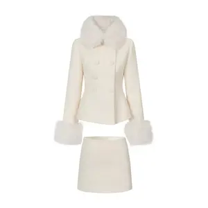 Chic Tweed Two-Piece Set For Socialites Sweet Defined-Waistline Design In The Style For Rich-Daughter Style Looks