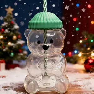 Bearista Glass Straw Cup Tumbler Teddy Bear Design, Reusable Drinking Glassware, Eco-Friendly Beverage Container, Perfect for Home & Office Use