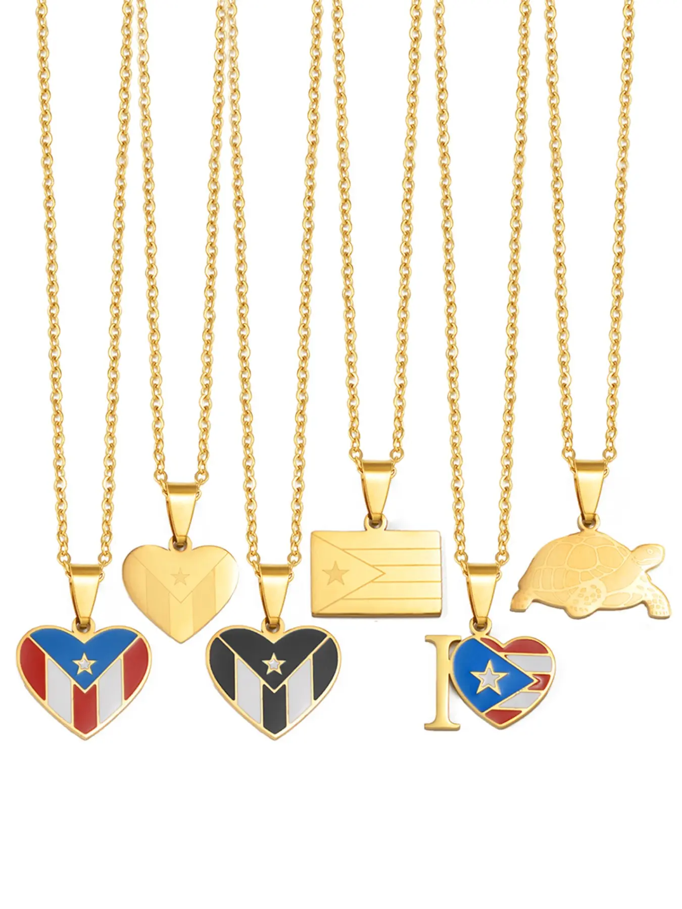 1pc Heart Rectangle Puerto Rico Flag Pendant Necklaces For Women Turtle Sea Turtle Stainless Steel PR Jewelry Love Heart Necklace Durable Fashion Accessory