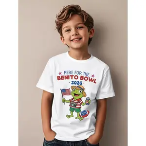 2026 Benito Bowl Puerto Rican and Hispanic Pride | Kids' Cool Patterned Short-Sleeve T-Shirt, Casual Summer Top for Boys, Fabric