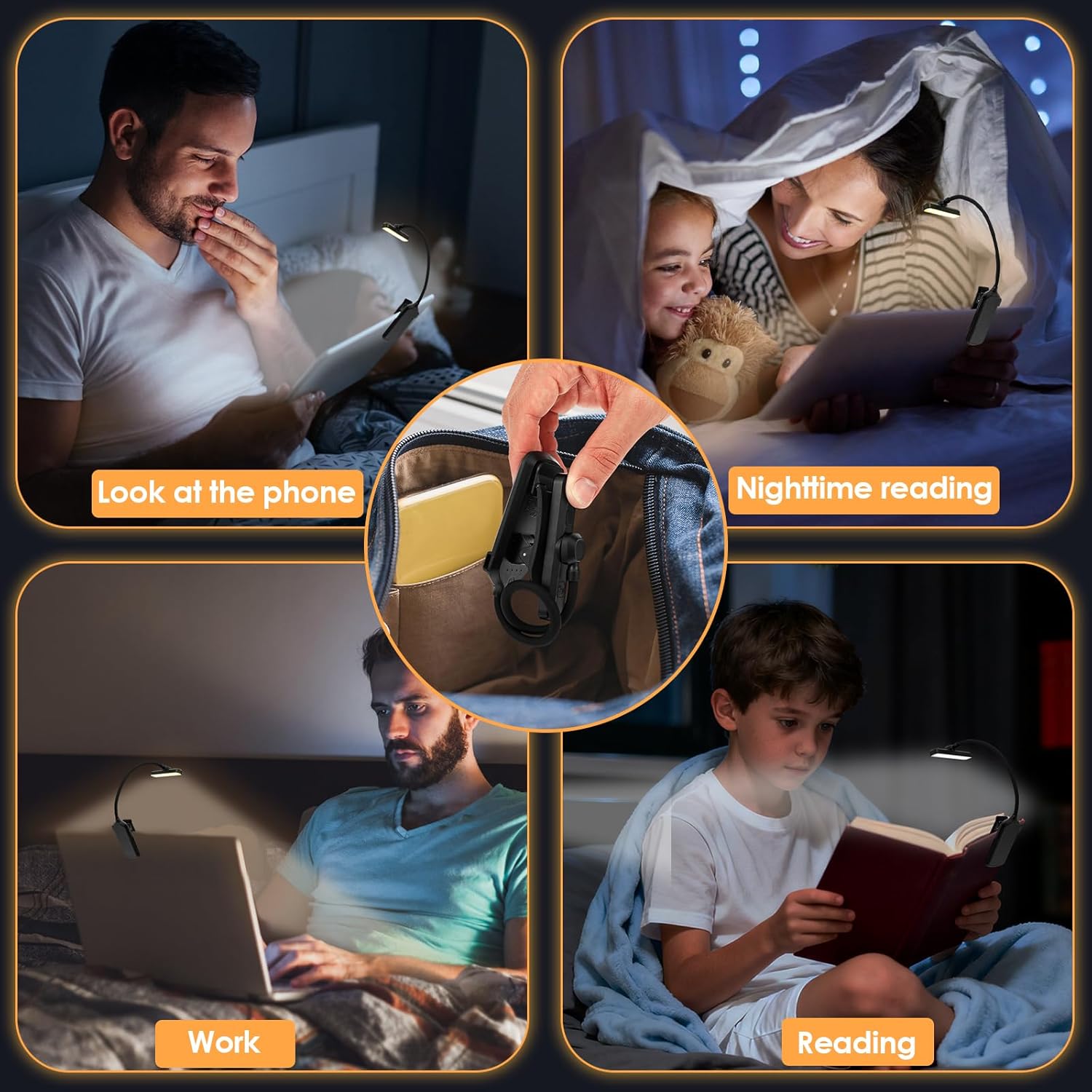 Rechargeable 24 LED Book Light for Reading in Bed – Clip-On Lamp with 360° Flexible Neck, 5 Color Modes, Eye-Caring & Glare-Free, USB-C, 80H Runtime, Perfect for Kids, Students & Book Lovers