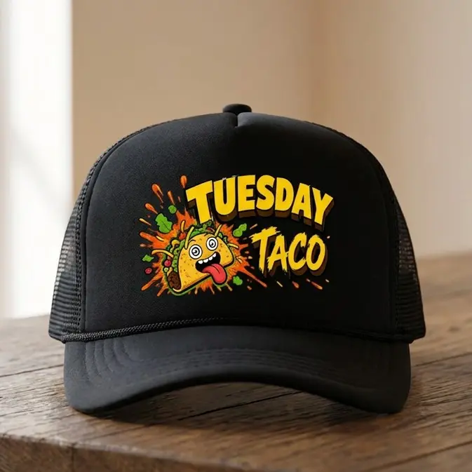 Baseball funny Cap Dad Hat Trucker Hat,Flat Heat Transfer Print,Mesh Back, universal size Adjustable Snapback,Curved Brim,Unisex,Taco Tuesday (style),Flavor Explosion,Taco with  Face,Fiesta Hat,Mens Hats,Beach Essentials,Gorras Premium,Quality men Cap