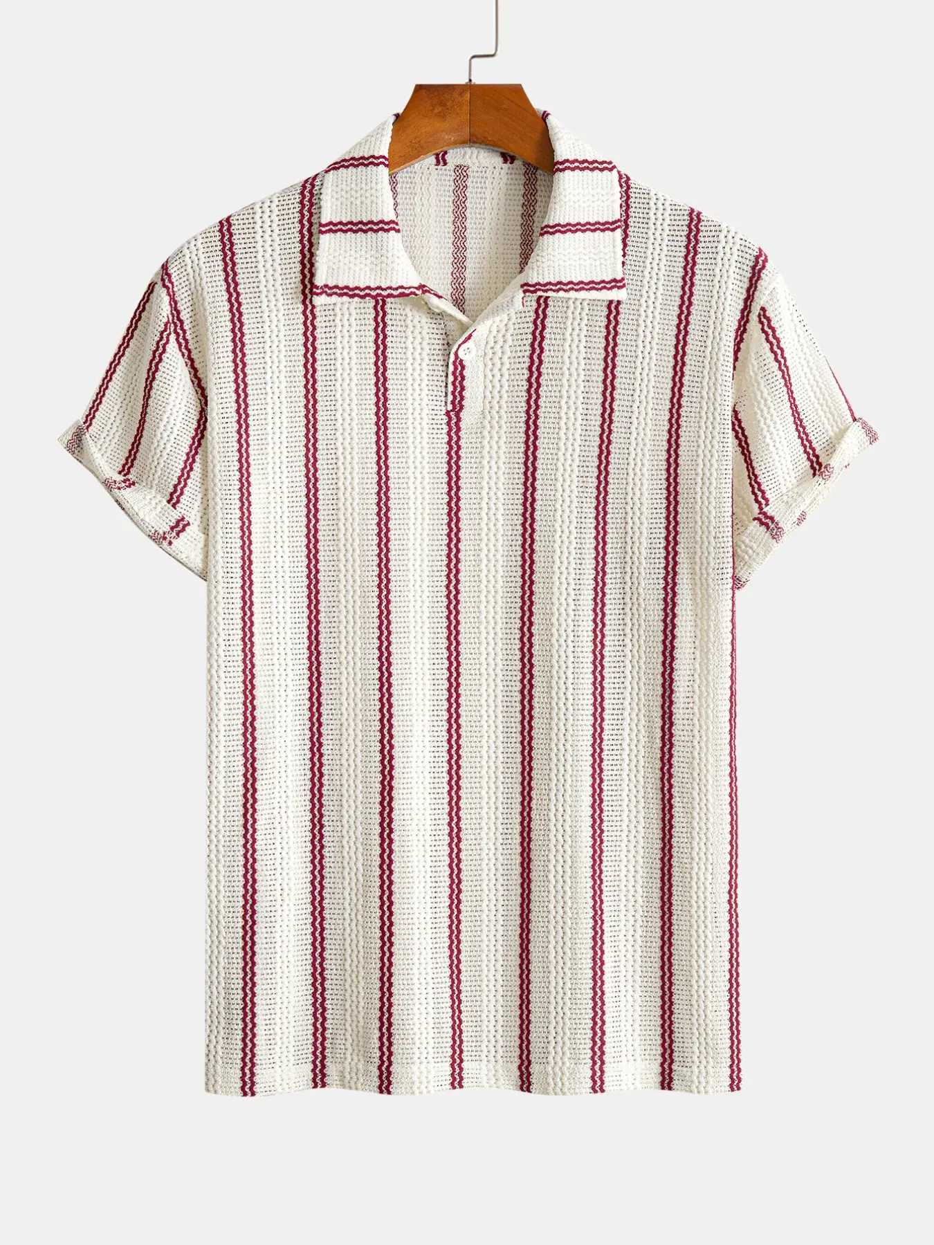 Men's Knitted Jacquard Stretch Polo Shirt, Striped Polo Neck Short Sleeve Casual Breathable Soft Top, Ideal for Golf Tennis Daily Wear, Knitted Polo Shirts