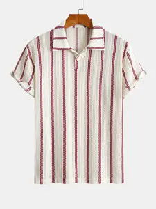 Men's Knitted Jacquard Stretch Polo Shirt, Short Sleeve Casual Breathable Soft Top, Ideal for Golf Tennis Daily Wear