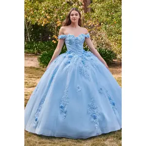 Ladivine 15702 Floral Off the Shoulder Floral Quince Ball Gown