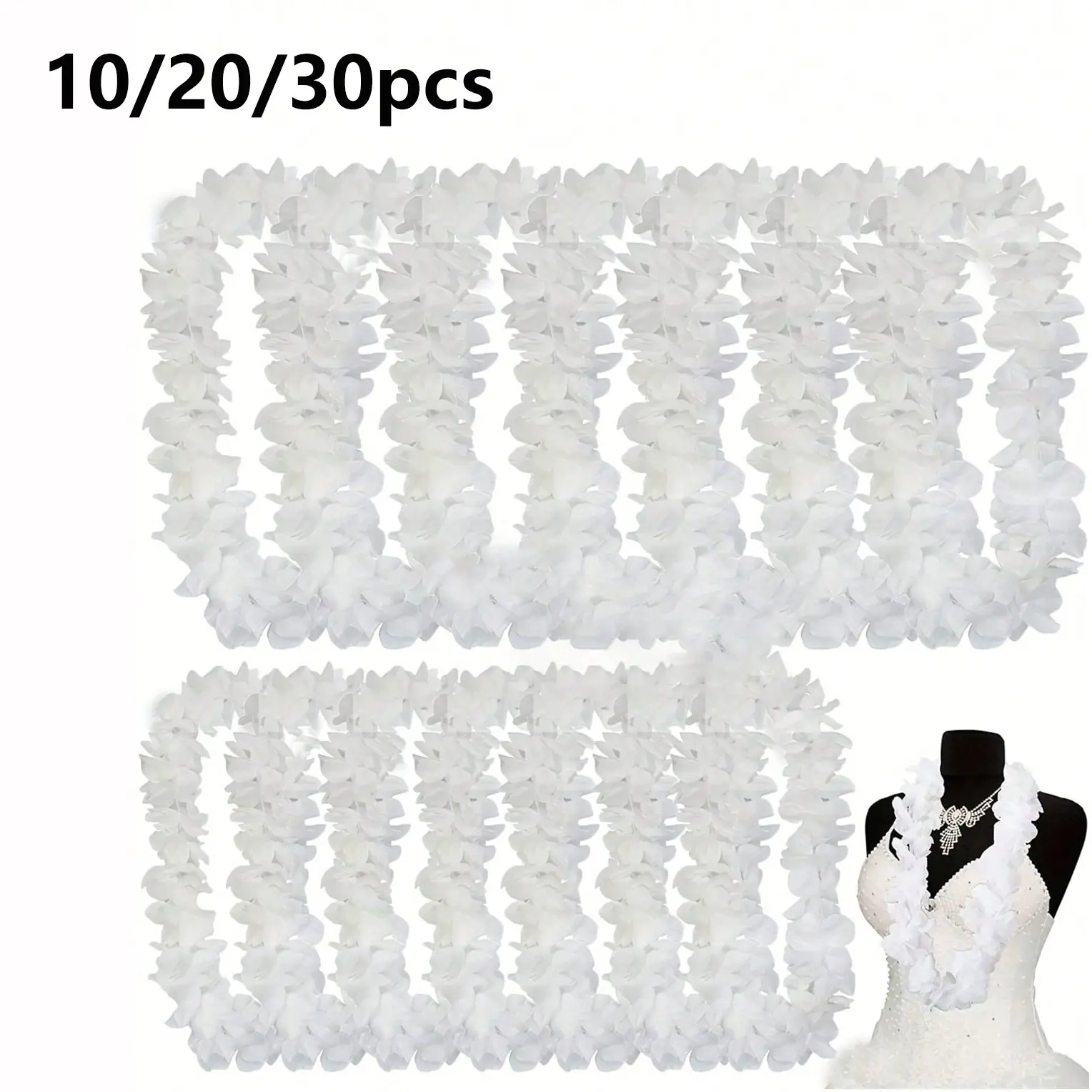 10/20/30pcs Hawaiian Flower Wreath Necklaces, Hawaiian Flower Lei, Polyester, Tropical Theme Party Accessories, Wedding Beach Birthday Decorations, Hawaiian Party Supplies