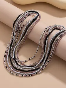 2025 new fashion Bohemian holiday style rice bead simple waist chain, laser style handmade beaded body chain, color block design, summer beach, rice bead multi-layer set chain, unique gift, Adjustable waist chain