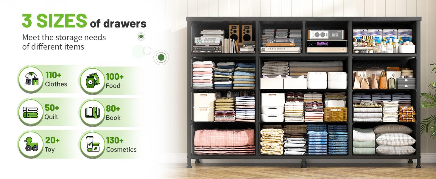 【Dorm Room】Raybee Dresser with 13 Fabric Drawers, TV Stand for 40–55 Inch TV, Water-Resistant Chest of Drawers with Easy Assembly, Small-Space Organizer & Apartment Storage Saver, Multifunctional Cabinet for Bedroom, Living Room, Hallway & Entryway