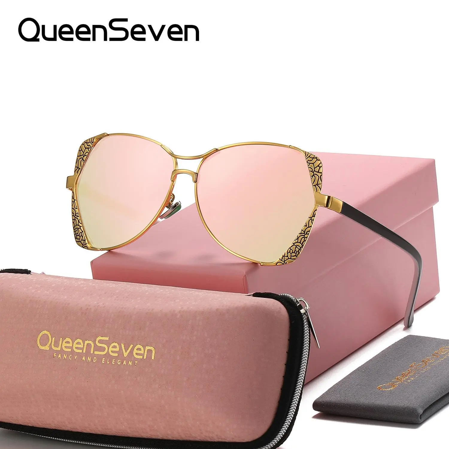QueenSeven Unisex Trendy Full Frame Sunglasses Outdoor Adventure Rectangle Frame Polarized Sunglasses UV400