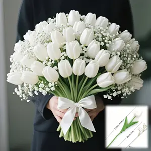 Exquisite bouquet of tulips and baby's breath, with fresh and natural colors. Suitable for bridal bouquets, table centerpieces, outdoor garden landscaping, courtyard arrangements, balcony decoration, indoor living room, and versatile for multiple scenes.