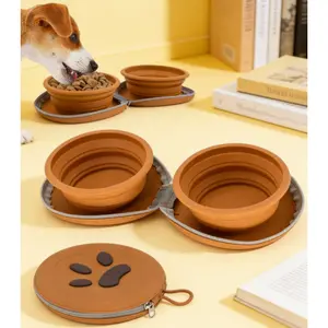 Pet Dog Travel Silicone Double Bowl, 2-In-1 Foldable Silicone Dog Bowl, Portable Easy-To-Clean Pet Feeding Device, Suitable For Travel And Outdoor Use, Pet Boarding, Training Feeding And Water Tray,Good softness, water and food are not mixed,Training Tray