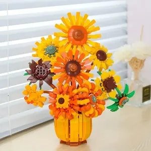 Artistic Sunflower Bouquet Building Block Flower Vase Model, Educational Toy, Holiday Gift, Creative Assembly, Unisex Set, Decorative
