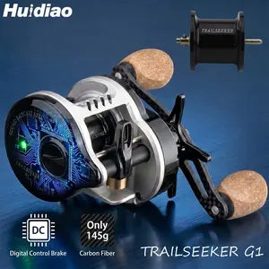 Huidiao TRAILSEEKER G1 DC Round Baitcaster 145g/5.11oz Ultralight BFS Baitcasting Reel Digital Control Braking System Anti-Backlash Carbon Fiber Body/Handle 7.2:1 Light Lure Casting for Finesse Fishing