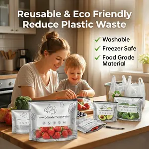 30 Pack Reusable Aluminum Foil Freezer Storage Bags, Small Medium Large Sizes with Slide Lock Seal, Heavy Duty Leakproof Food Bags for Kitchen Fridge Organization and Meal Prep