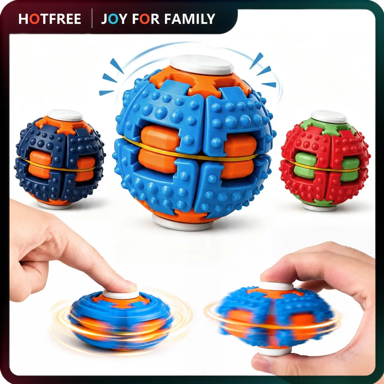 Hotfree Spiky Press-to-Spin Transforming Fidget Ball, Textured Sensory Fidget Gyro Toy, Stress Relief Desk Gadget, Anxiety Relief Fidget Spinner, ADHD Focus Calming Tool, Portable Handheld Fidget Toy for Kids, Teens & Adults