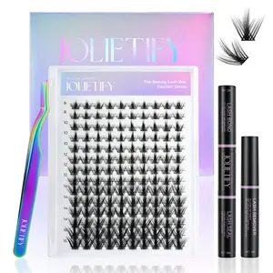 JOLIETIFY Lash Extension Kit, Princess,Manga Style, Holo Luxe Edition, Faux Mink 8–16mm Cluster Lashes, Lightweight Spiky Look, Individual Lashes with Waterproof Bond & Seal, Tweezers & Remover, Easy DIY