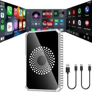 Ai Magic Box 3-in-1 Wireless Car Adapter, supporting Netflix/YouTube/TikTok streaming, plug-and-play, dual-band WiFi, easy setup, wireless car USB drive, compatible with iPhone 10+ and Android 13+.