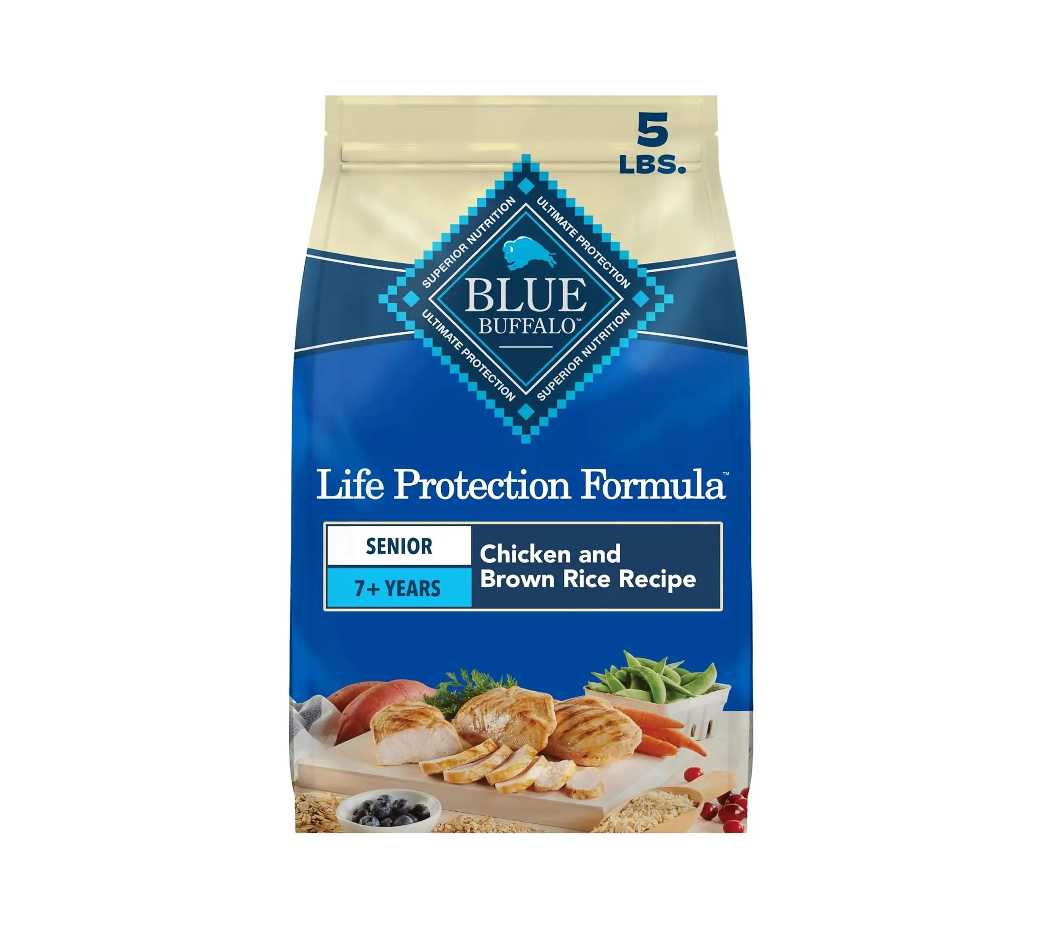 Blue Buffalo Life Protection Formula Chicken & Brown Rice Senior Dry Dog Food, Supports Immunity with Antioxidant-Rich LifeSource Bits, Promotes Healthy Muscle Development, Skin & Coat Health, 5 lbs.