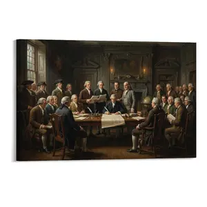 1pc Frameless Canvas Art, US Declaration Signing Historical Scene, Classic Retro Print, Vintage Toned, for Home/Study/Office, History Enthusiasts Decor, Printed Wall Art