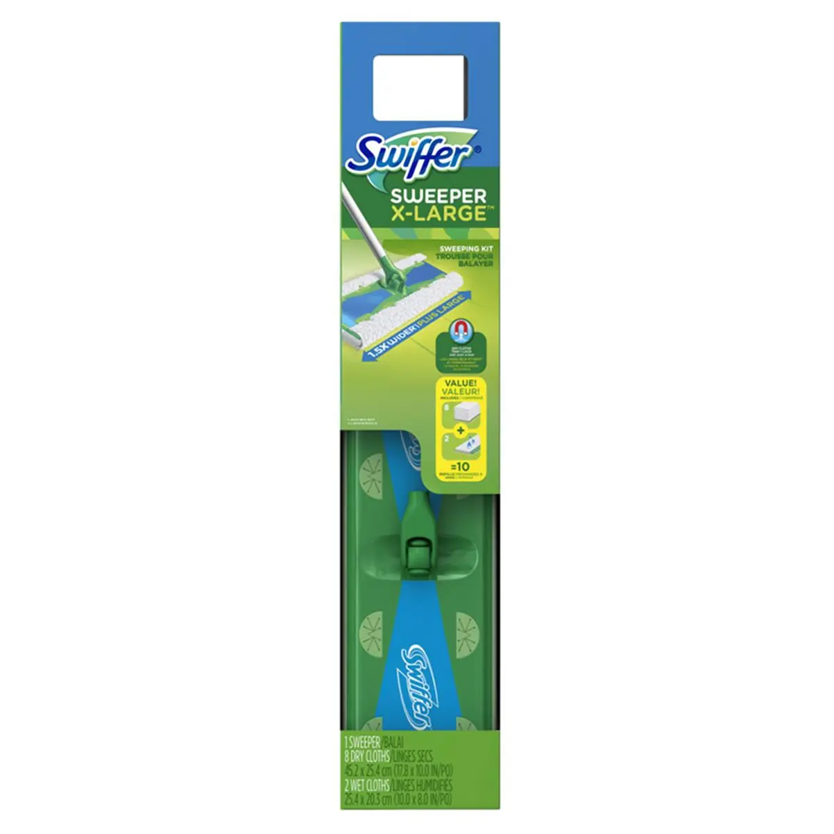 SWIFFER Extra-Large Light Sweeper Kit - Strong and Light Aluminum Pole, Plastic Mop Head Refill, Microfiber Pads for Clean Floors Home Cleaning Solution