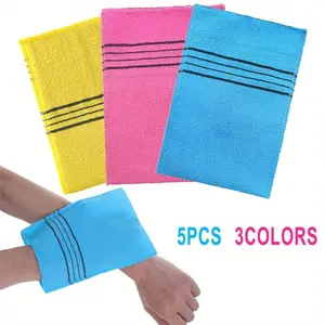 5pcs Korean Exfoliating Body Scrub Towel Glove Italy Asian Bath Massage Clean Washcloth Exfoliating Shower Scrubber Double-sided Shower Towels