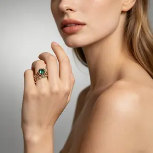 Wish Bestseller Totem Ring |   Vintage Alloy with Green Crystal, Creative Design Ring, Light Luxury Elegant, Adjustable