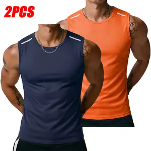 2PCS Men’s Fitness Sports Tank Tops, Casual Soft Sleeveless Muscle T-Shirts, Gym T-Shirts, Men’s Crew-Neck Compression Basketball Shorts, Sports Tanks, Solid Color Design, Father’s Day Gift Idea