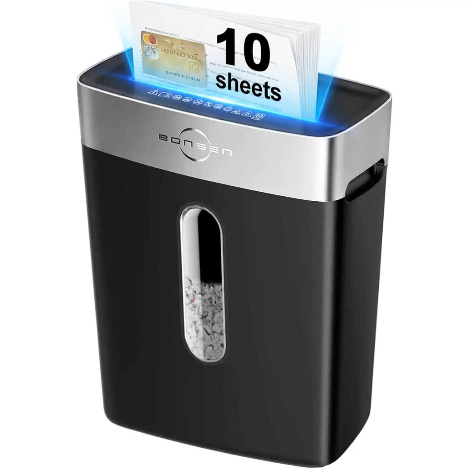 BONSEN 10-Sheet Cross-Cut Shredder for Home Office, P-4 high Security, Quiet, Credit Card Shredder, jam-Proof System, 4-Gallon bin