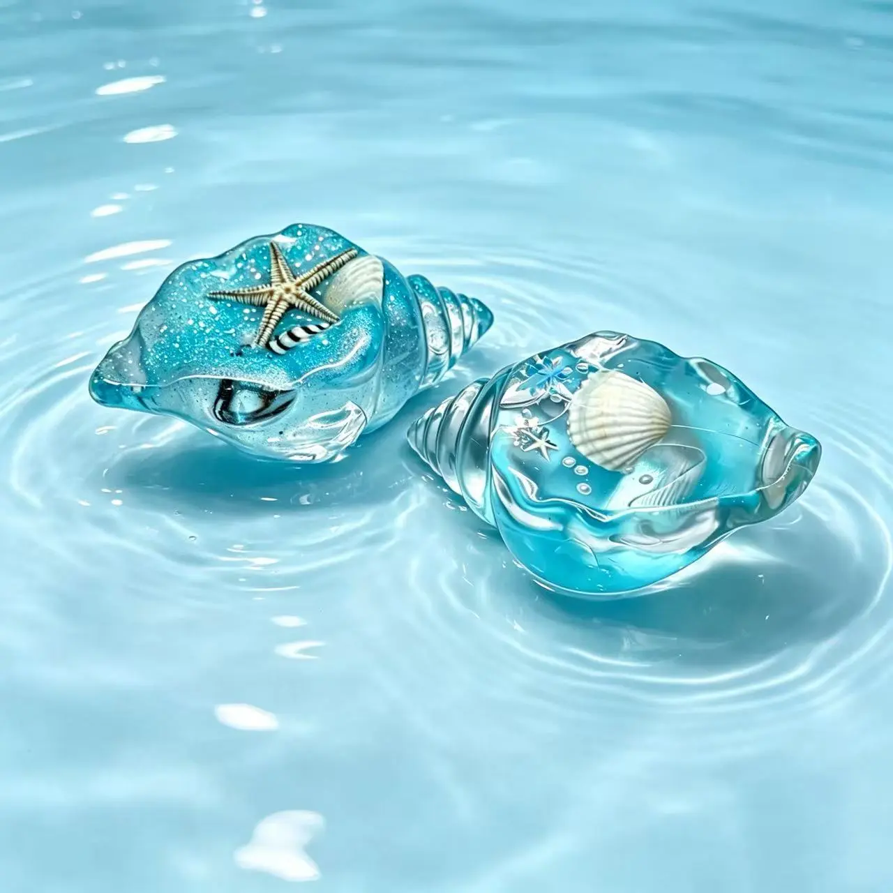 Scented Blue Glitter Conch Fluid Squishy Toy, Ocean Starfish Shell Stress Relief Fidget Squeeze Toy, Sweet Scented Cute Sea Toy, Perfect Birthday Holiday Gift for Adults & Kids