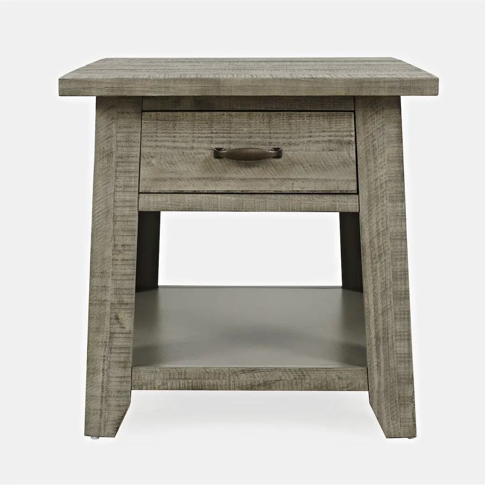 Telluride Rustic Farmhouse Solid Wood End Table - Storage Organization, Worn Texture, Distressed Finish, Flat Top Living Room Side Table