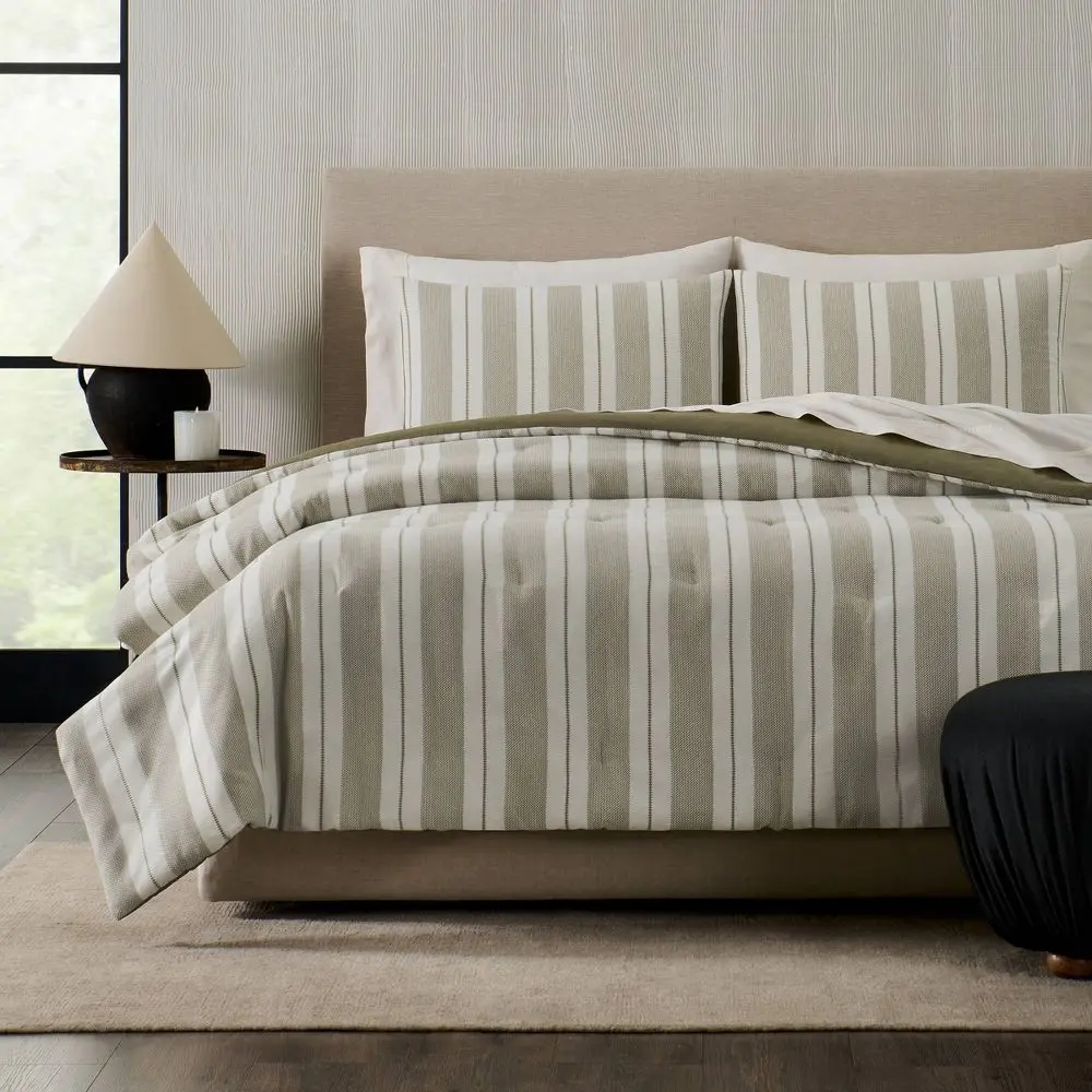 Jeremiah Brent Home 3pc Textured Stripe Cotton Comforter Set, Striped Bedding Set, Cozy Bedding Set