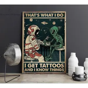 Tattoo Poster/ Alien And Astronaut Poster/ Outer Space Poster/ Alien Wall Art