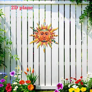 Mexican Talavera 2D Plane Sun Face Wall Decor - Colorful Painted Folk Art Hanging Wall Ornament for Indoor Outdoor Garden Patio Fence Home Decorations