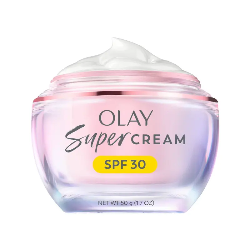 Olay Super Cream Facial Sunscreen SPF 30 with Niacinamide Vitamins - Daily Luxury Dewy Lightweight Face Moisturizer for Normal Skin, Hydrating, Smoothing, Brightening, 24h Hydration, Long-Lasting Up to 24h, No White Cast