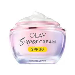 Olay Super Cream Facial Sunscreen SPF 30 - Luxury Dewy Lightweight Hydrating Smoothing Moisturizer for Normal Skin, No White Cast, Promotes Radiant Skin