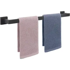 Premium Thicken Stainless Steel Square Shower Towel Bar, Wall Mounted Towel Holder Rack for Bathroom Bath Accessories, 1 Pack Matte Black 24 Inch