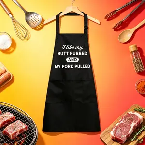 Cookout Apron I Like My Butt Rubbed and My Pork Pulled Funny Grilling chef bbq Funny Aprons Adjustable Household Items Graphic Print Funny Food Cover Novelty Cooking Aprons for Men Black