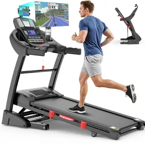 5HP Foldable Treadmill for Home/Office, Treadmill with 20% Auto Incline, APP Control, 400lbs Capacity, 12 MPH, 71 Programs, Walking Running Treadmill,90% Pre-Assembled, Knee Strap Gift