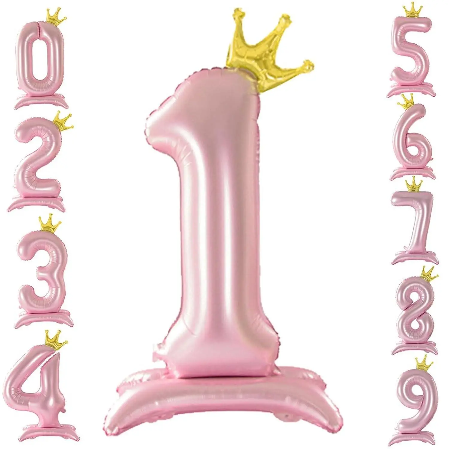 42 Inch Crown Pink Number Balloon, Number 1 Balloon With Base For Girls 1Th Birthday Party Decoration, Anniversary Decor Theme Party Supplies (Pink 1)