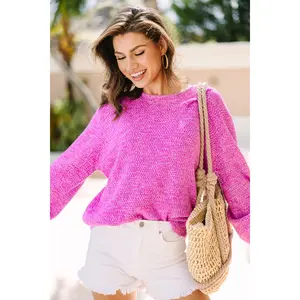 The Slouchy Orchid Purple Bubble Sleeve Sweater