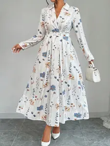 Women's Plus Size New Floral Dress, Long Sleeve, Stylish Casual Wear, Comfortable Fit, Perfect for Daily, Trendy Fashion Clothing Spring