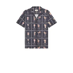Marine Layer Archive Tencel Linen Resort Shirt in Navy Happy Hour Print