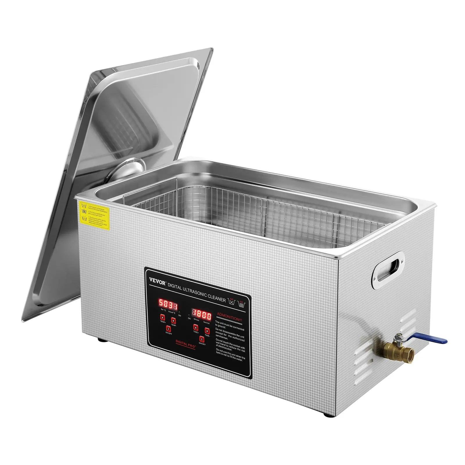 VEVOR 22L Stainless Steel Heated Ultrasonic Cleaning Machine with Digital Timer, Professional for Glasses, Watch Rings, Jewelry Cleaning, Circuit Board