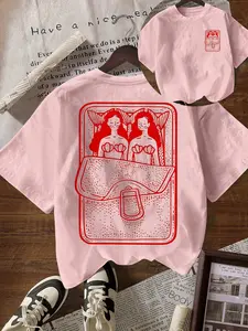 Women's Cartoon Mermaid Print Round Neck T-Shirt, Casual Loose-Fitting Top, Fashionable Daily Wear, Outdoor Sportswear, All Seasons