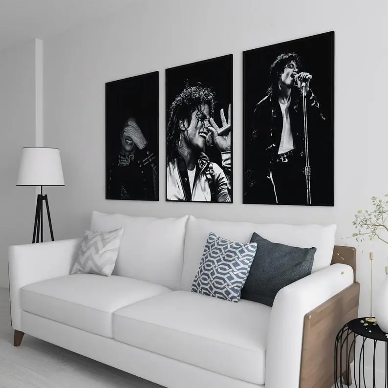 Michael Jackson Digital Art Set of 3 posters, Black and White Dance Posters, Modern Pop Legend Wall Decor Best singer in history ( Unframed - Print Only )