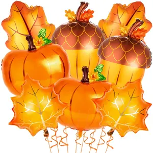 Happy Fall Balloon, 16Pcs Big Maple Leaves Acorn Balloons, Fall Mylar Foil Balloons For Thanksgiving Home Festival Decorations