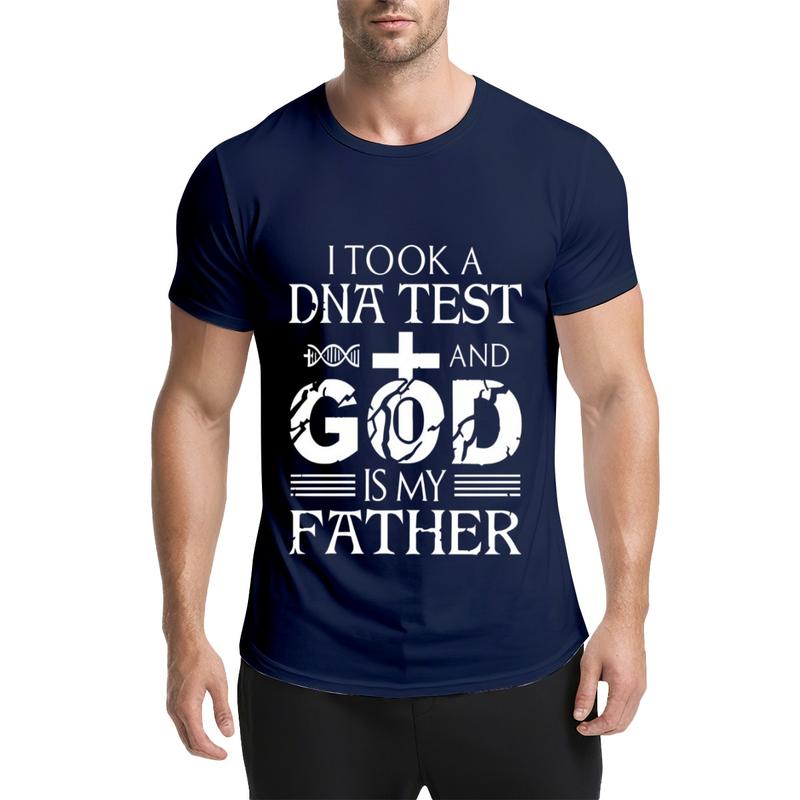 Men's Religious Cotton Crew Neck T-Shirt - Bold Quotes "God Is My Father" Graphic Print, Lightweight Short-Sleeve, Machine Washable, DNA Cross Mix Holiday Street Top