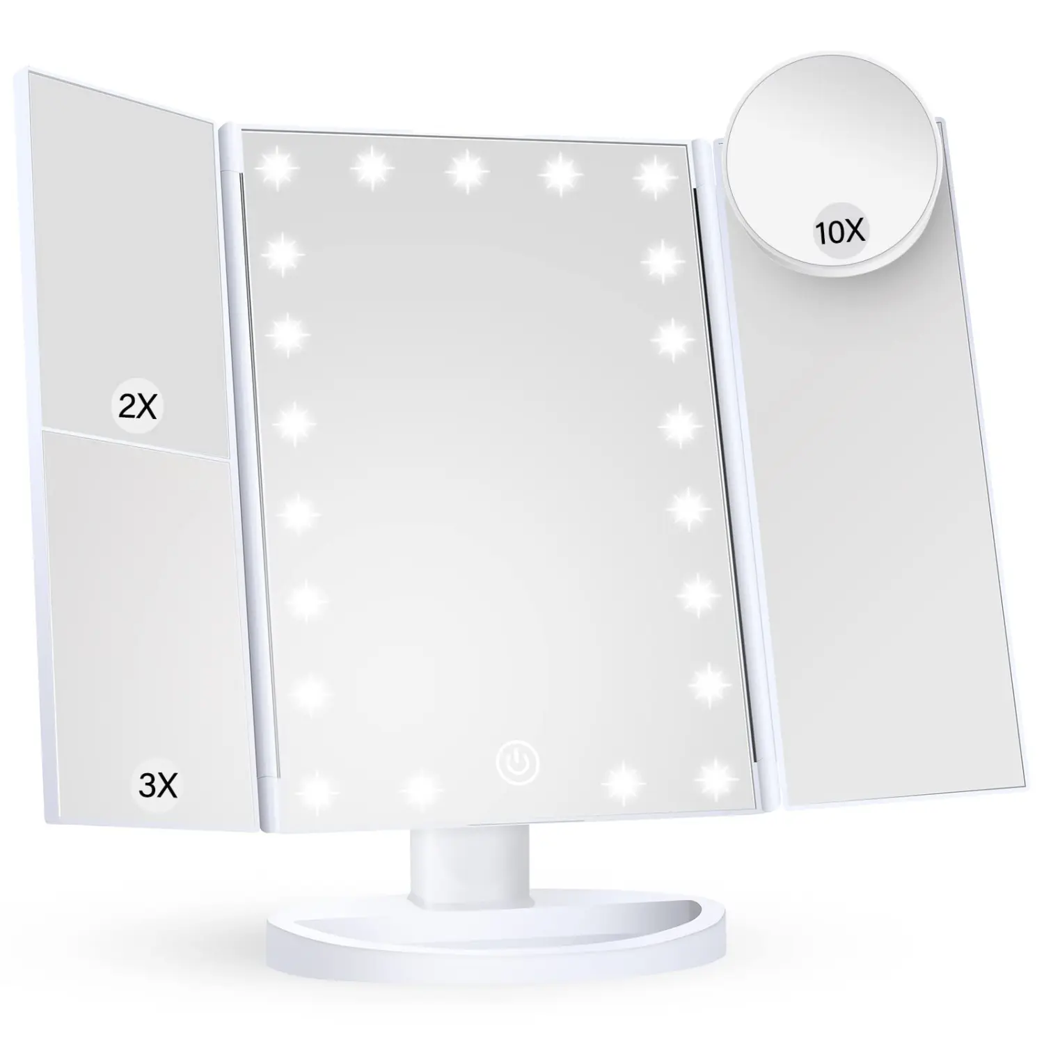 [New Deal] Makeup Mirror Vanity Mirror with Lights, Trifold Makeup Mirror with 21 LED Lights, 10X/3X/2X Magnification, Dual Power Supply Decor, Touch Screen Mirror, Modern