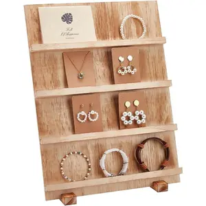 4 Tier Wooden Jewelry Display Stand, Earring Display Stands Rack Removable Showcase Rack, Retail Jewelry Display Card Holder for Selling Craft Jewelry Showing