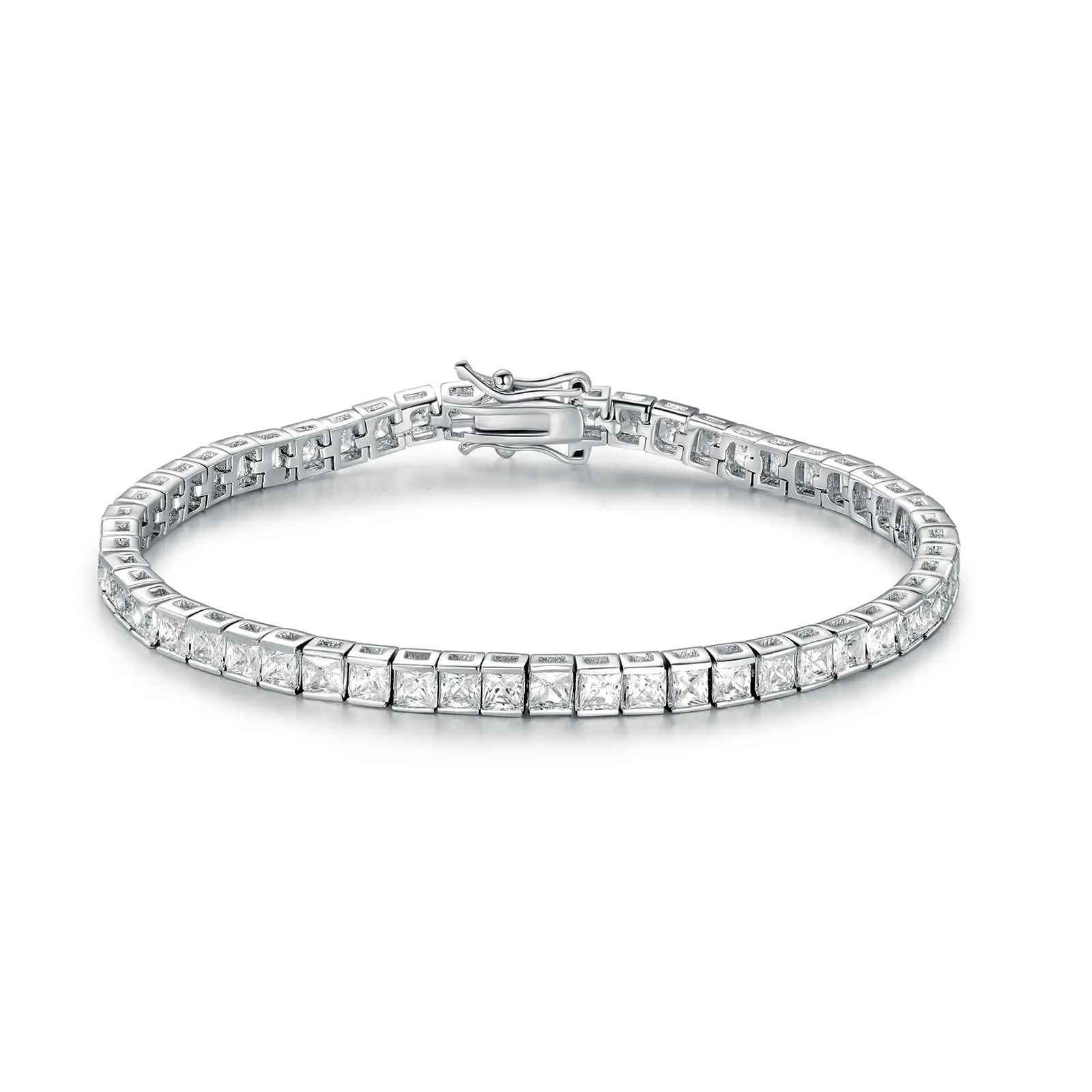 MDFUN Women's Princess Cut Square Tennis Bracelet, 2.5/3mm Lab-Created Cubic Zirconia (2.5x2.5mm Option), Daily Fashion Costume Jewelry, Festival Gift, ATS60377, Square Cut, Lab-Created Cubic Zirconia Bracelets & Bangles, Female, Exquisite Bracelet